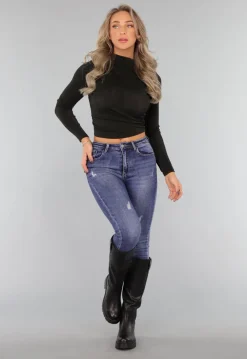 Zwarte Glans Top met Geplooid Detail