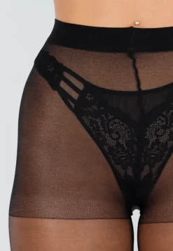 Zwarte Glanzende Panty met Hoge Taille en Corrigerend Effect