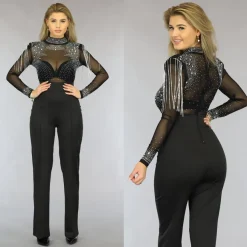 Zwarte Glitter Jumpsuit met Schoudervulling