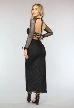 Zwarte Glitter Jurk met Losse Bolero