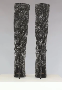 Zwarte Glitter Laarzen met Hoge Hak
