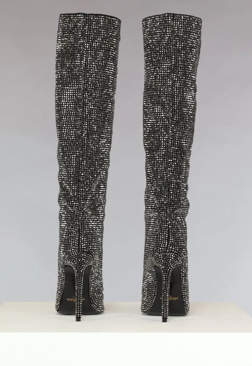 Zwarte Glitter Laarzen met Hoge Hak