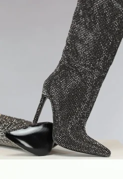 Zwarte Glitter Laarzen met Hoge Hak