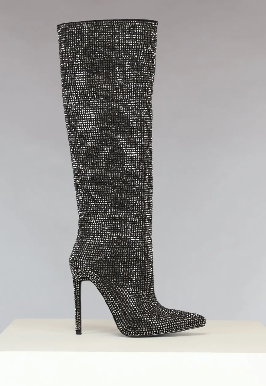 Zwarte Glitter Laarzen met Hoge Hak