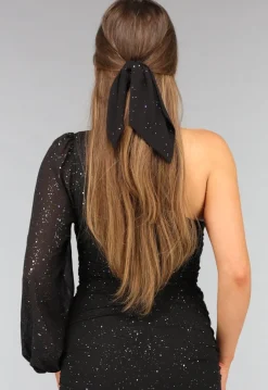 Zwarte Glitter Scrunchie met Strikdetail