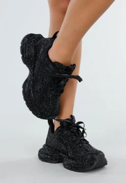 Zwarte Glitter Sneakers met Chunky Zool