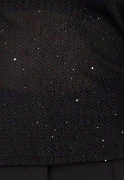 Zwarte Glitter Stretch Top met Lange Mouwen