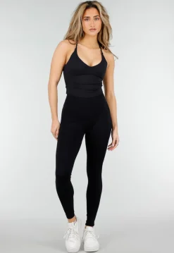 Zwarte Halter Crop Top met Open Rug