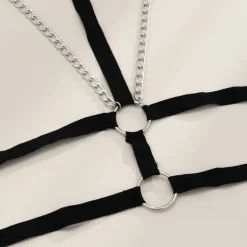 Zwarte Halter Harnas met Ketting Detail