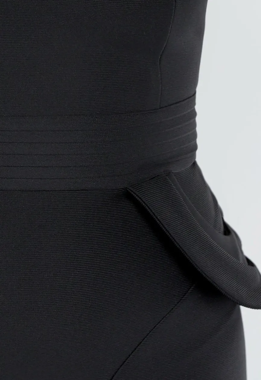 Zwarte Halter Midi Jurk met Peplum Detail en Split
