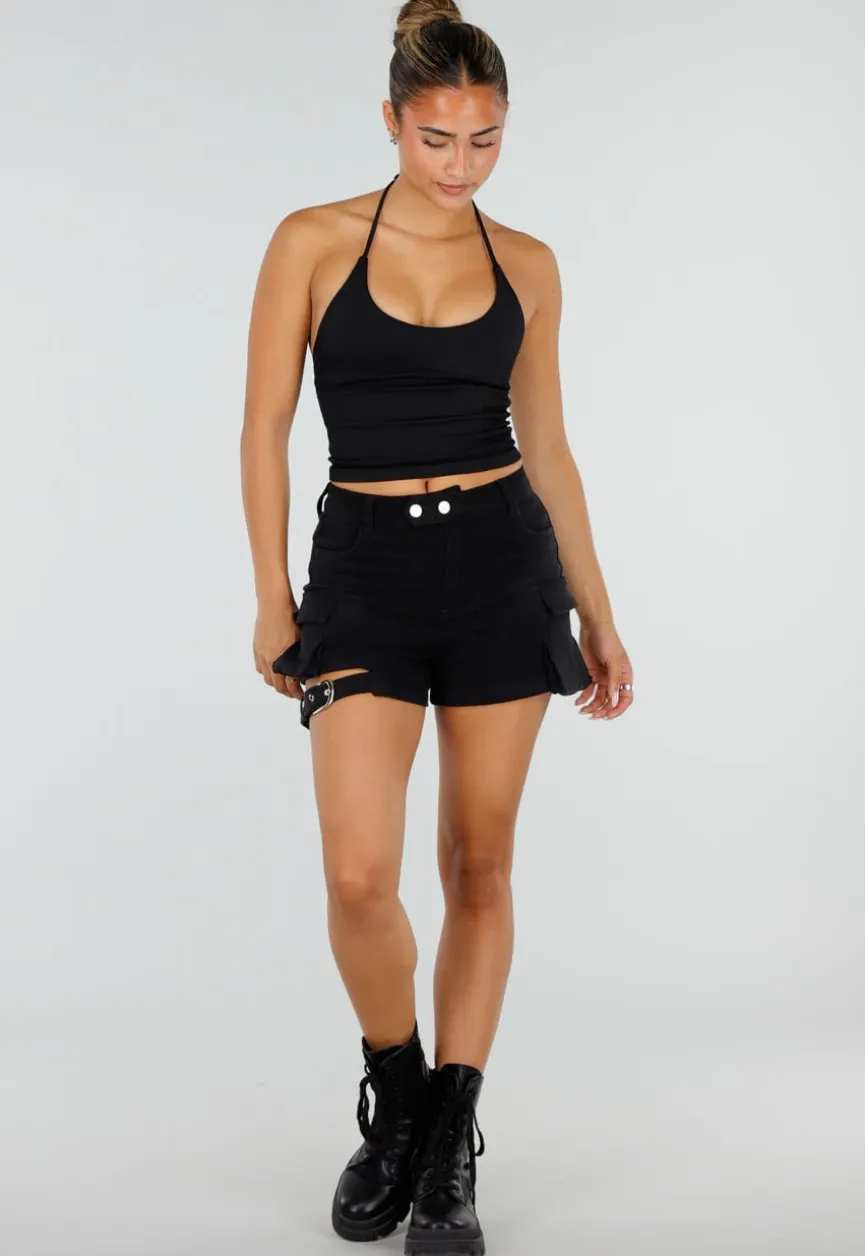Zwarte Halter Sport Top met Verstelbaar Halterbandje, Uitneembare Pads en Stretch