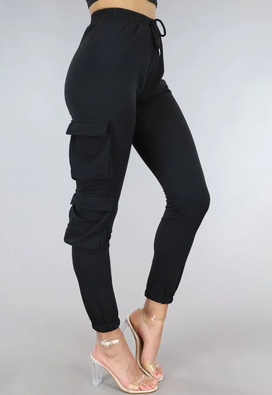 Zwarte Highwaist Cargo Broek met Zakken