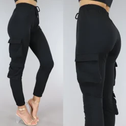 Zwarte Highwaist Cargo Broek met Zakken