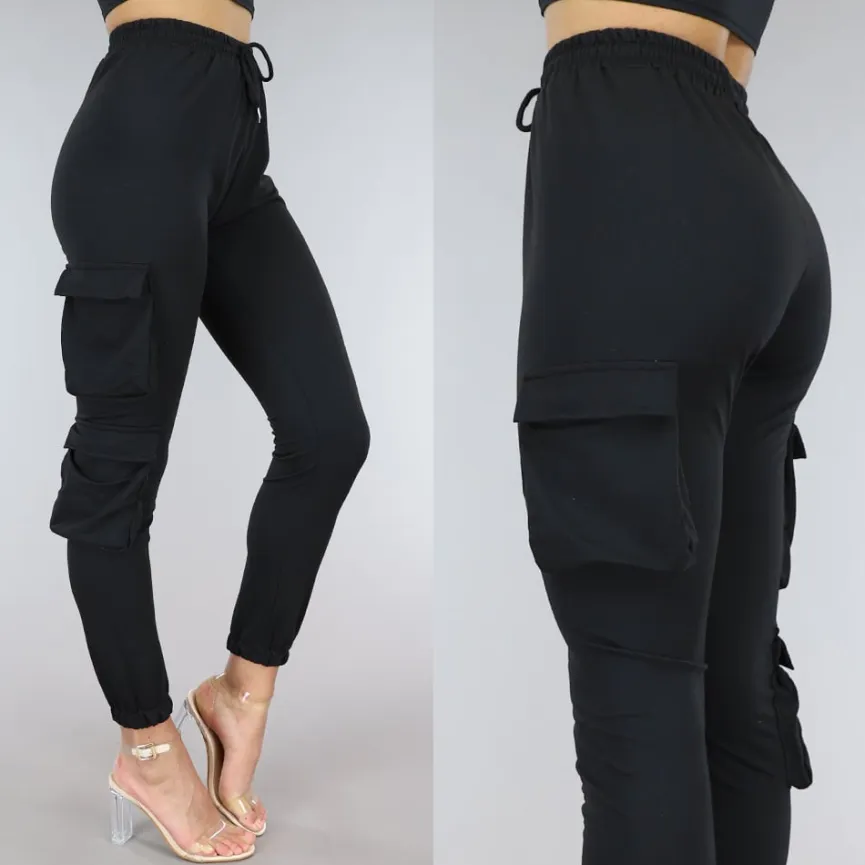 Zwarte Highwaist Cargo Broek met Zakken