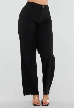 Zwarte High Waist Jeans met Rechte Pijpen