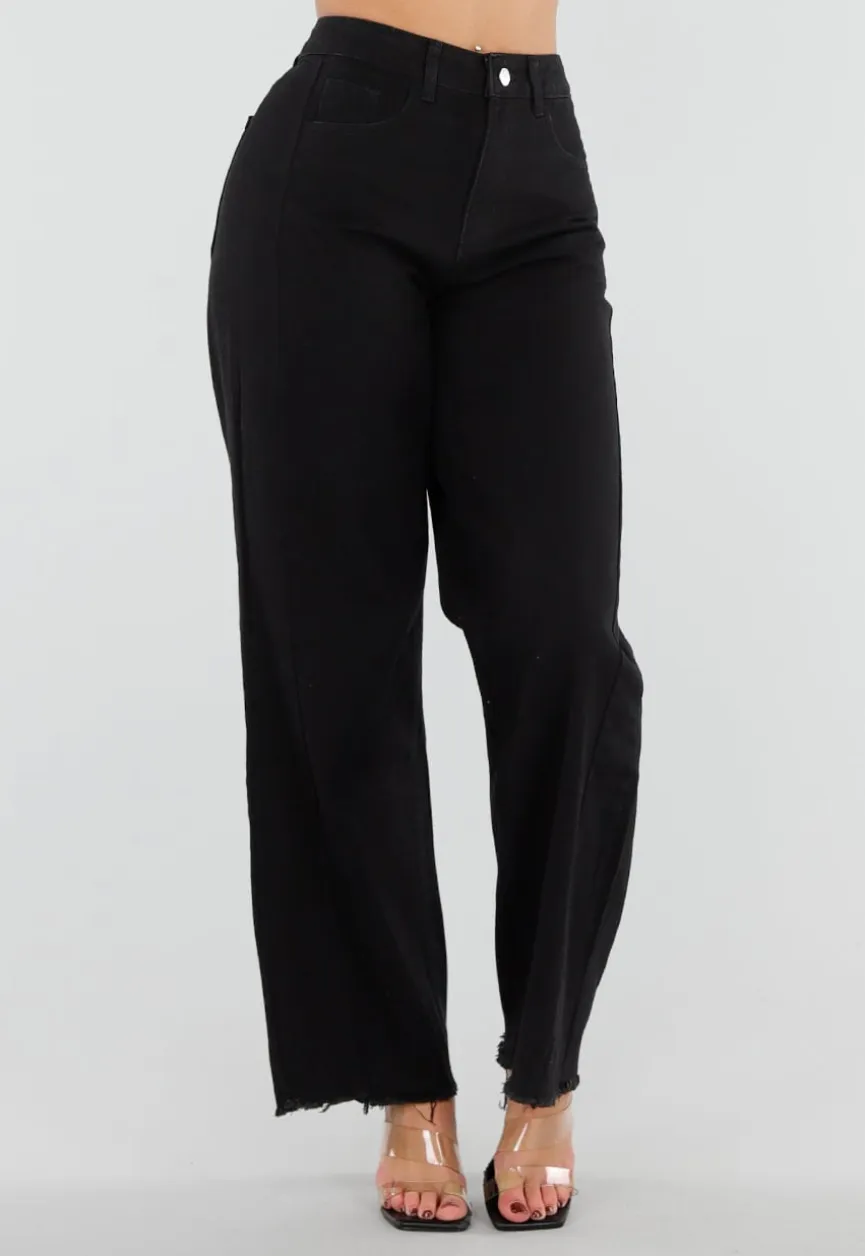 Zwarte High Waist Jeans met Rechte Pijpen