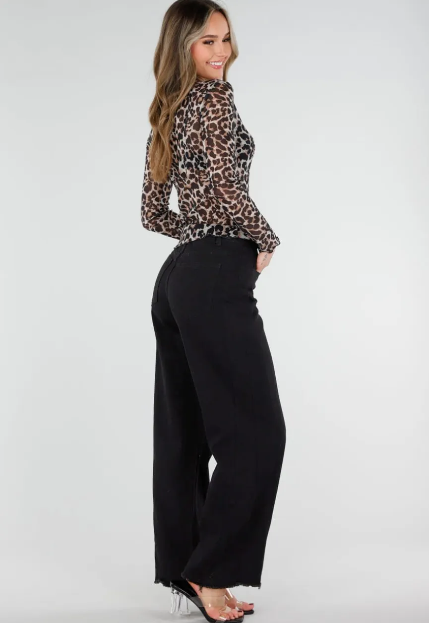 Zwarte High Waist Jeans met Rechte Pijpen