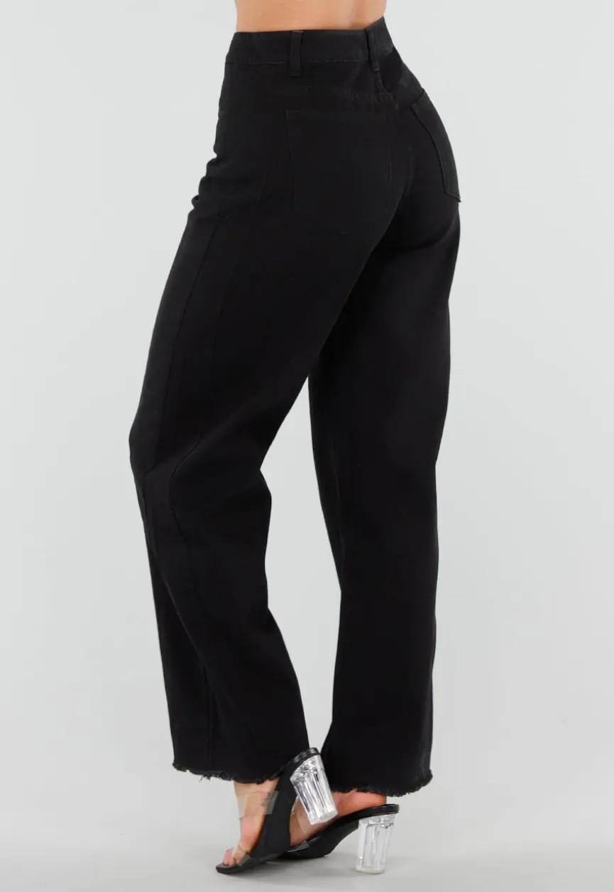Zwarte High Waist Jeans met Rechte Pijpen