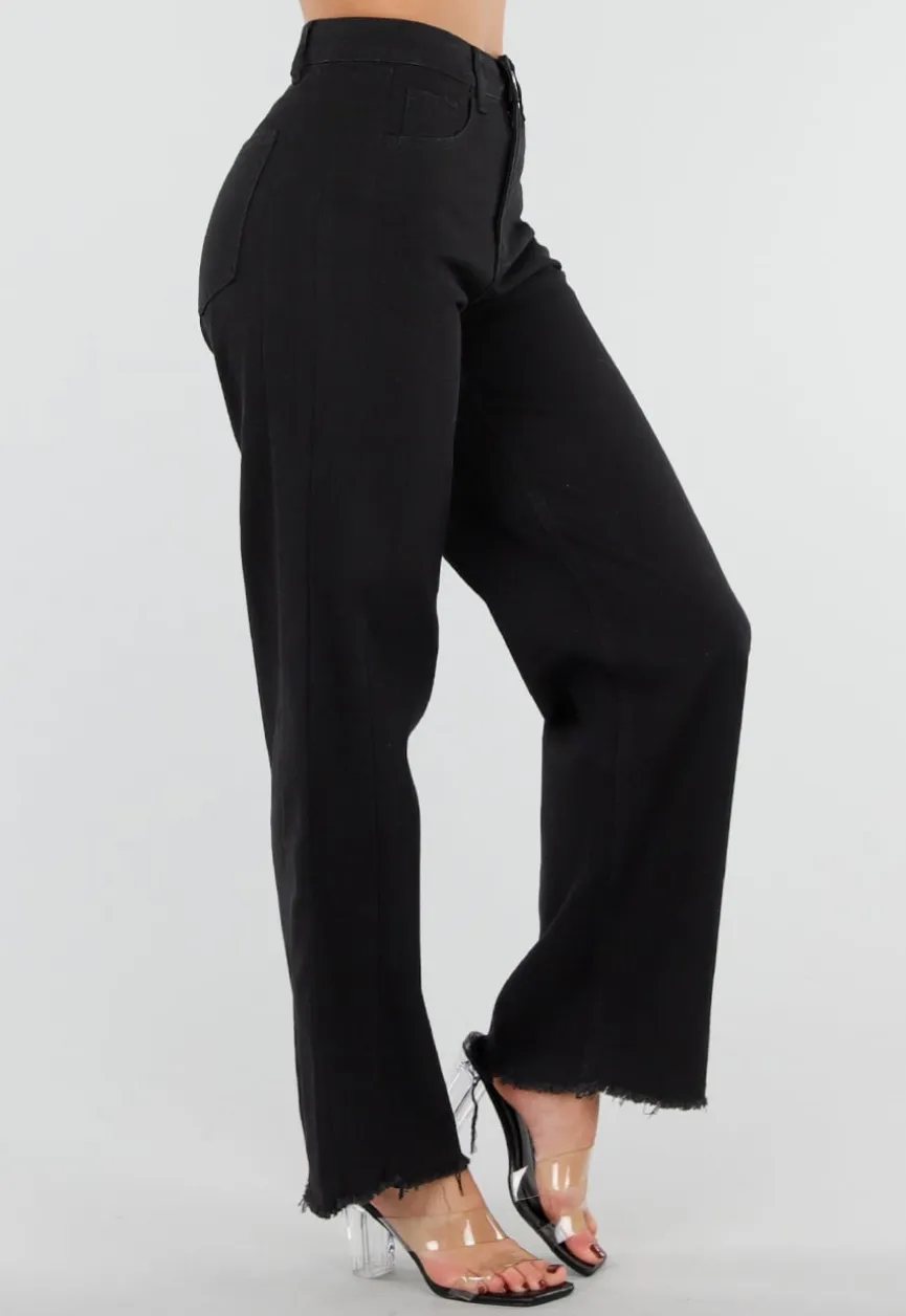 Zwarte High Waist Jeans met Rechte Pijpen