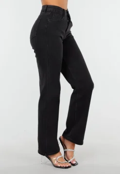 Zwarte High Waist Straight Jeans met Rechte Pijpen