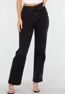 Zwarte High Waist Straight Jeans met Rechte Pijpen