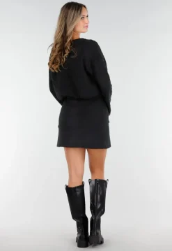 Zwarte Hoge Laarzen met Chunky Zool en Elastisch Detail