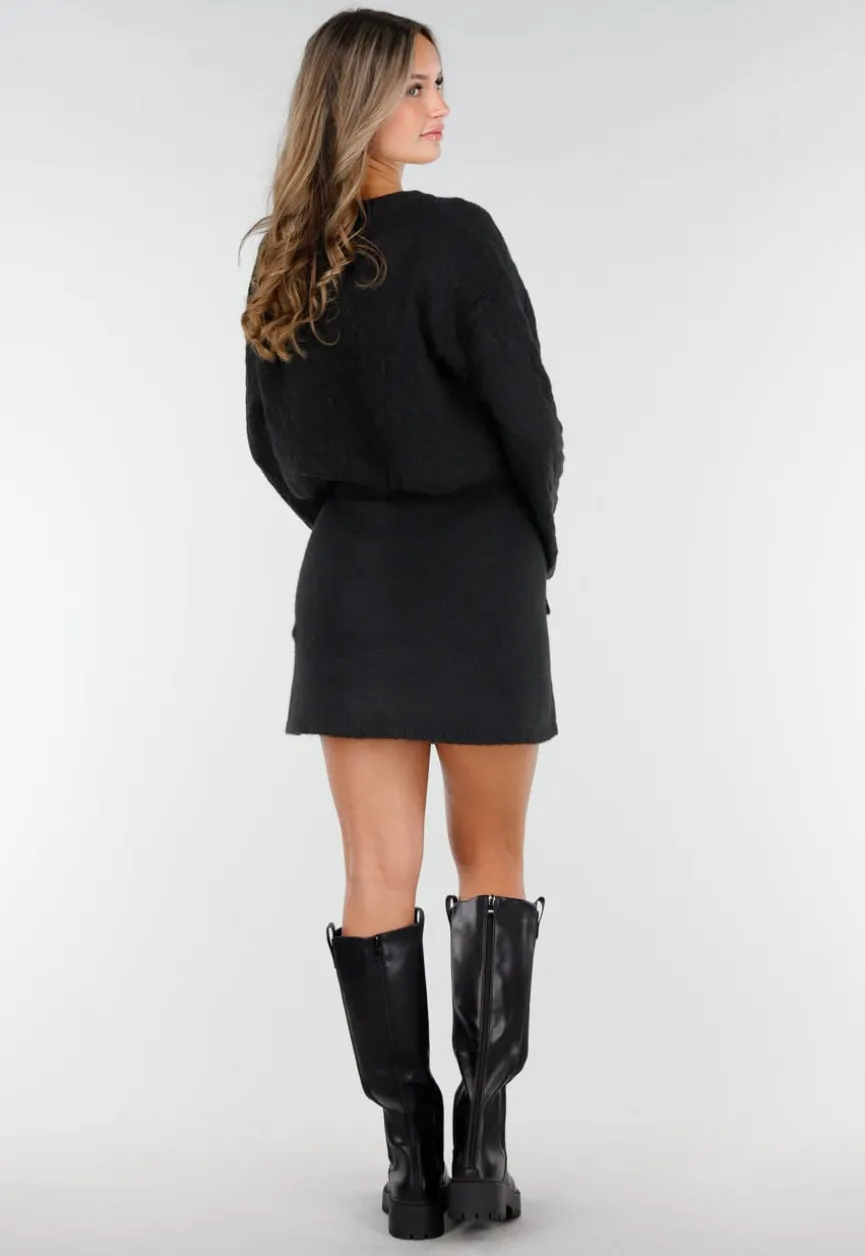 Zwarte Hoge Laarzen met Chunky Zool en Elastisch Detail