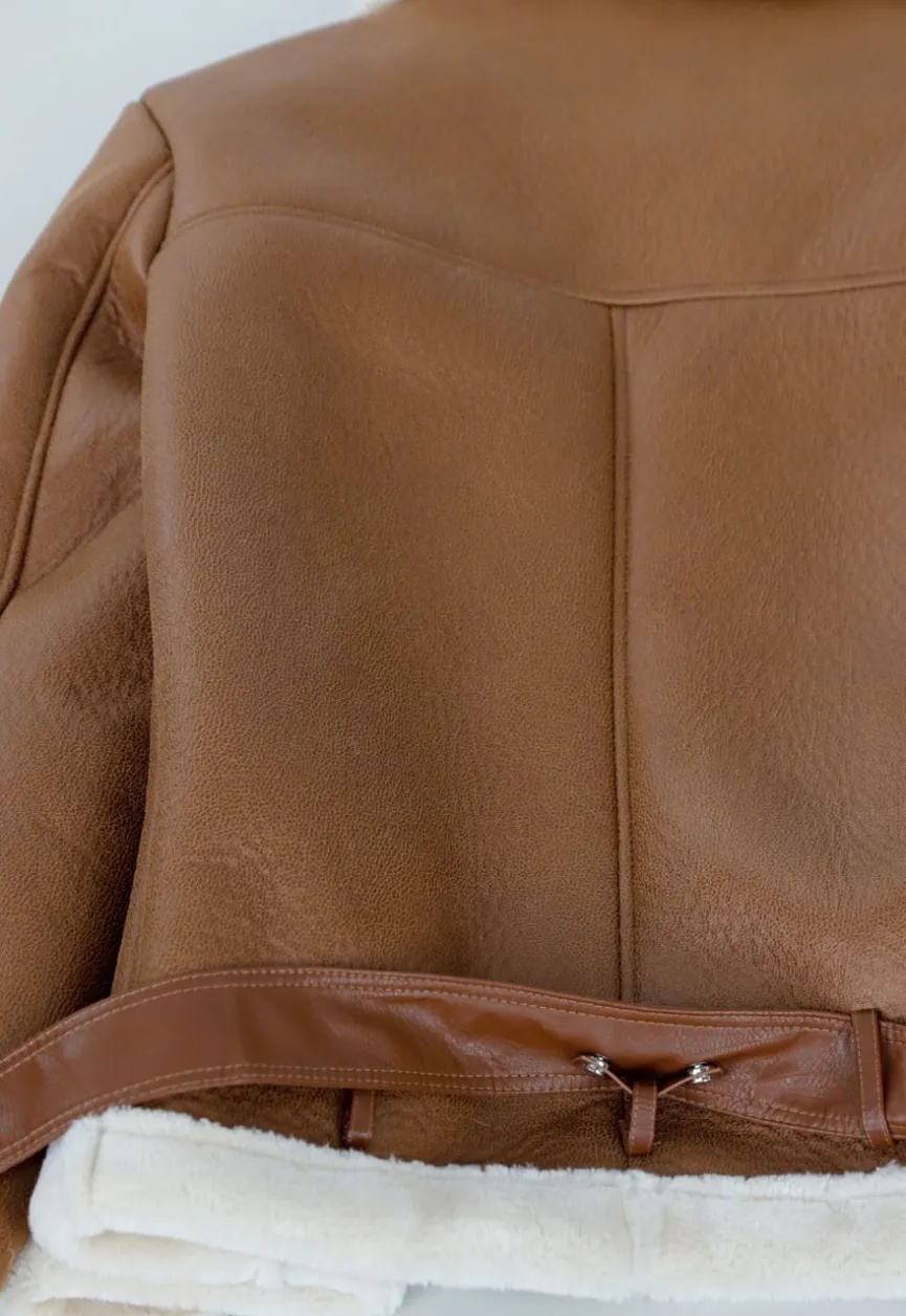 Zwarte Imitatie Leren Biker Jas met Faux Fur