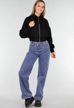 Zwarte Instappers met Faux Fur en Witte Borduursels
