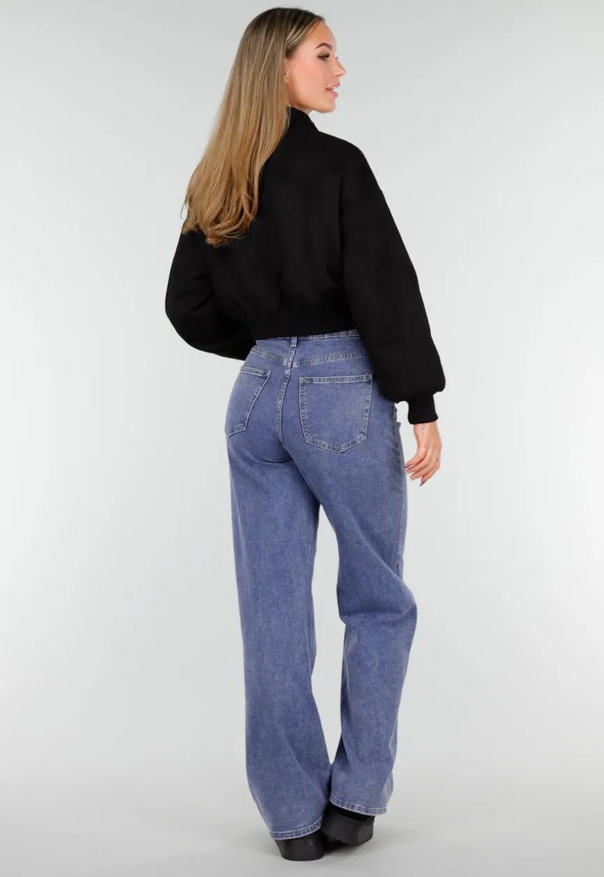 Zwarte Instappers met Faux Fur en Witte Borduursels