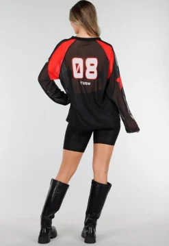 Zwarte Jersey Top met Lange Mouwen en Print