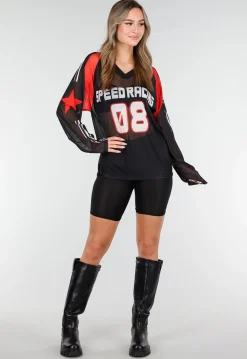 Zwarte Jersey Top met Lange Mouwen en Print