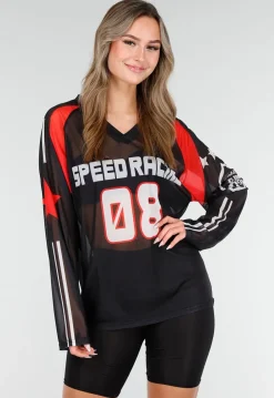 Zwarte Jersey Top met Lange Mouwen en Print
