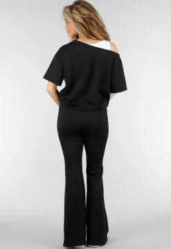 Zwarte Joggingbroek met Flared Pijpen en Elastische Taille