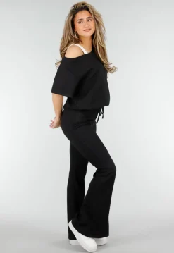 Zwarte Joggingbroek met Flared Pijpen en Elastische Taille