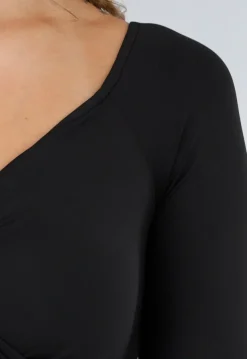Zwarte Jurk met Overslag, Ruches en Stretch