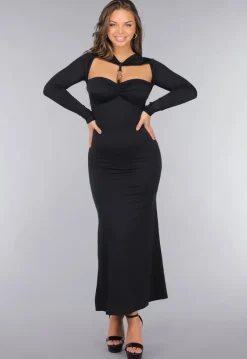 Zwarte Jurk met Pads en Twist Detail