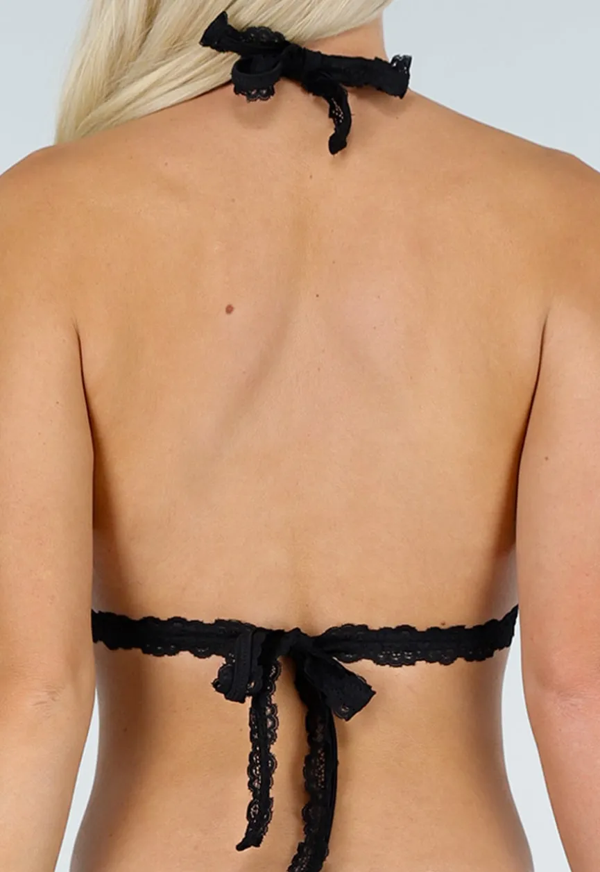 Zwarte Kant Bikini Top met Push-Up en Halterbandjes