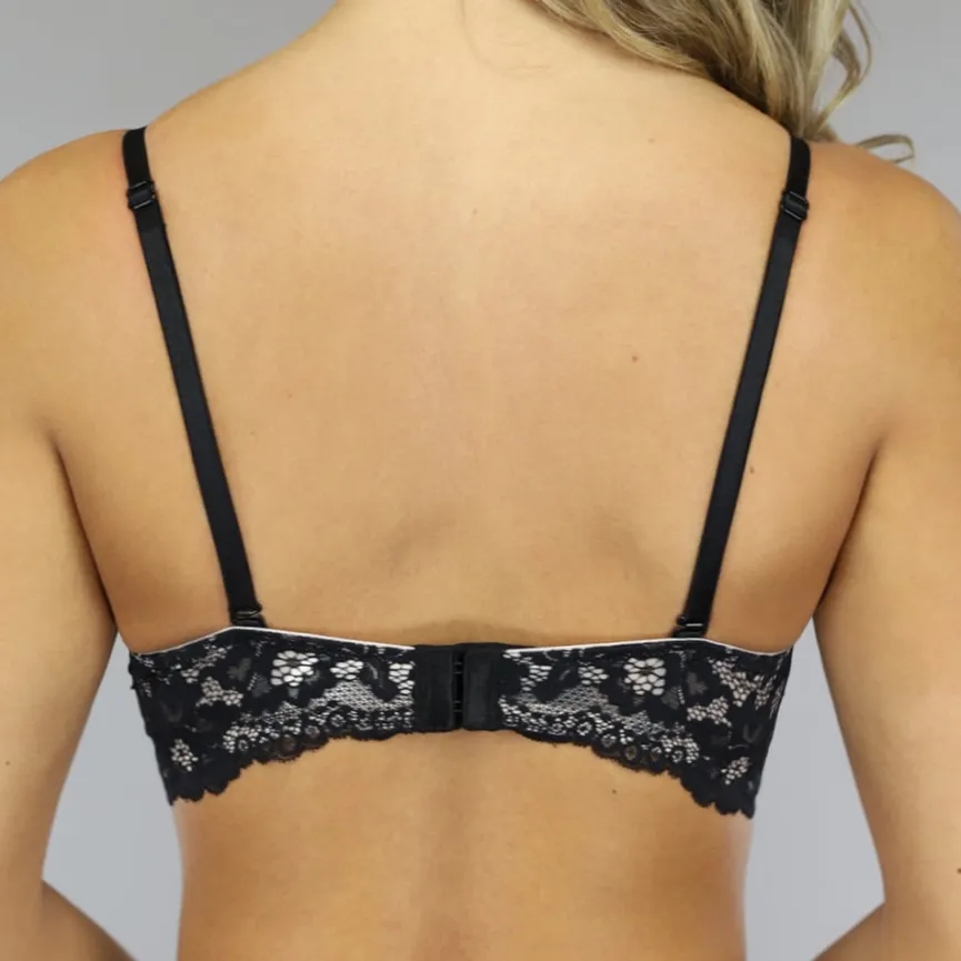 Zwarte Kanten Balconette BH met Push-Up en Afneembare Bandjes