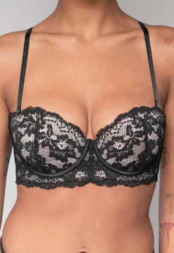 Zwarte Kanten Balconette BH met Push-Up en Afneembare Bandjes