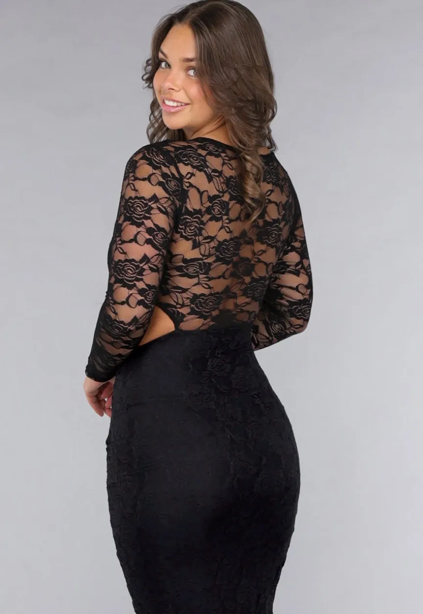 Zwarte Kanten Bodycon Jurk met Cut-Out