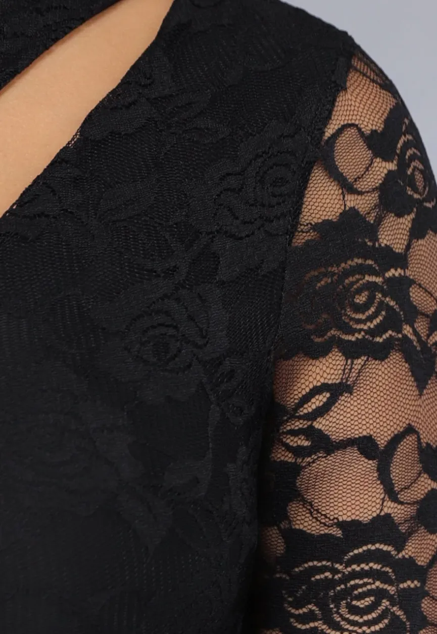 Zwarte Kanten Bodycon Jurk met Cut-Out