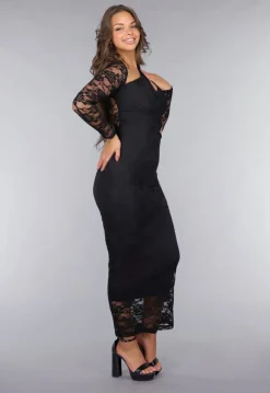 Zwarte Kanten Bodycon Jurk met Cut-Out