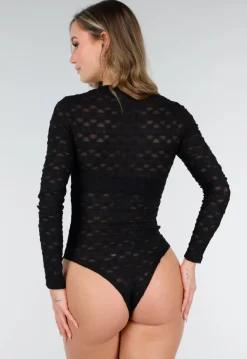 Zwarte Kanten Body met Lange Mouwen