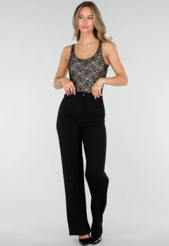 Zwarte Kanten Body met Ronde Hals
