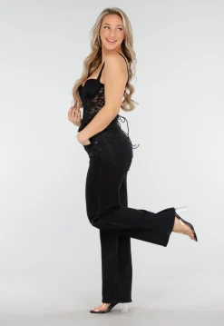 Zwarte Kanten Corset Top met Beugel en Padded Cups