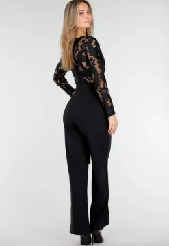 Zwarte Kanten Jumpsuit met V-Hals en Stretch