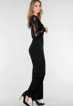 Zwarte Kanten Jumpsuit met V-Hals en Stretch