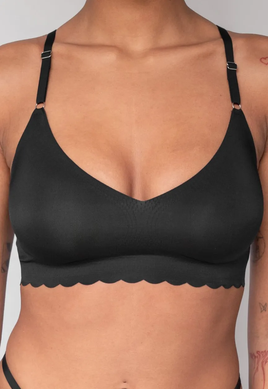 Zwarte Kanten Naadloze Bralette met Uitneembare Pads