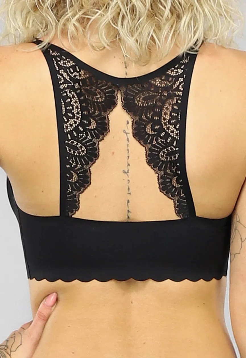 Zwarte Kanten Naadloze Bralette met Uitneembare Pads